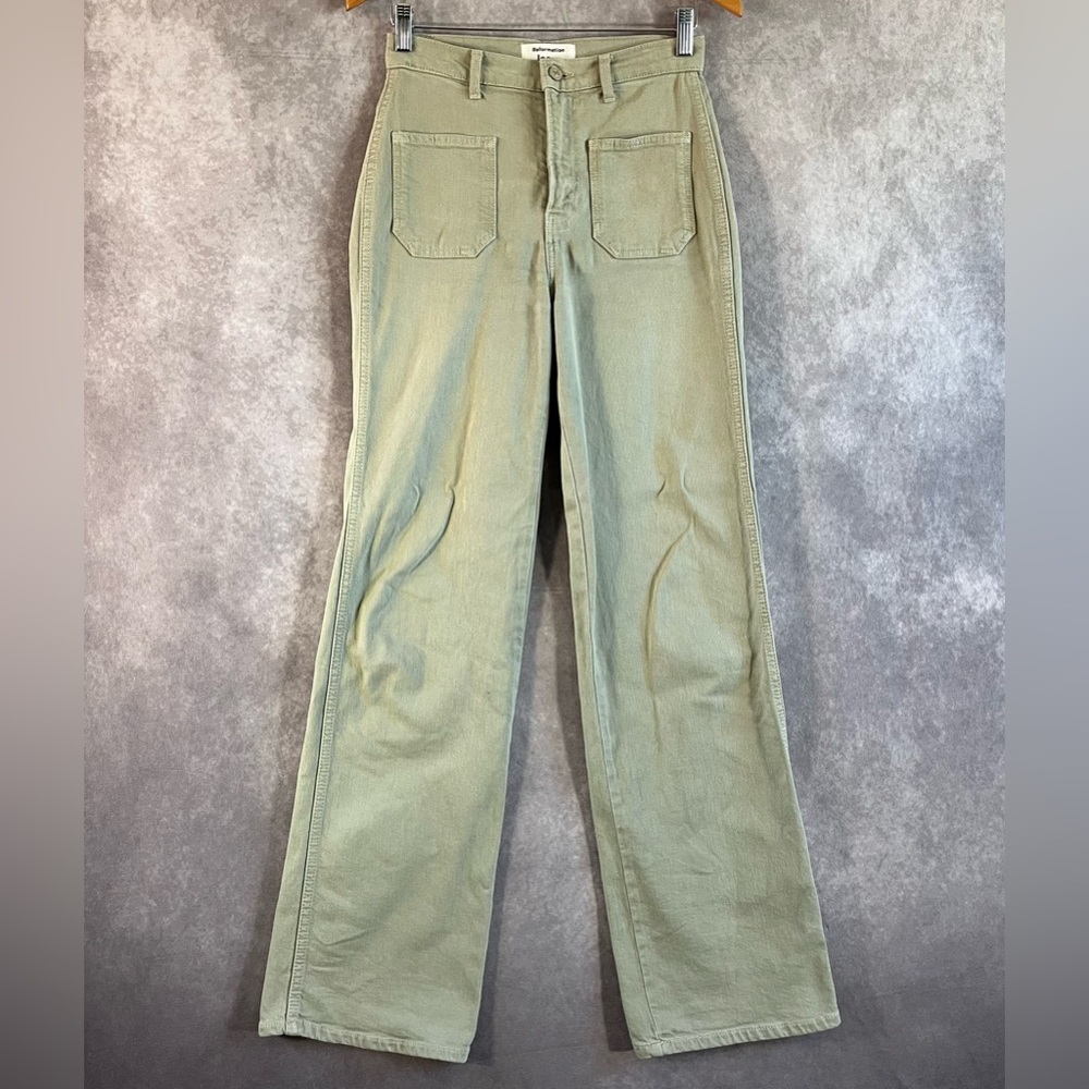 Reformation Alyssa High Rise Wide Leg Jeans Womens 25 Moss Green Patch Pockets‎